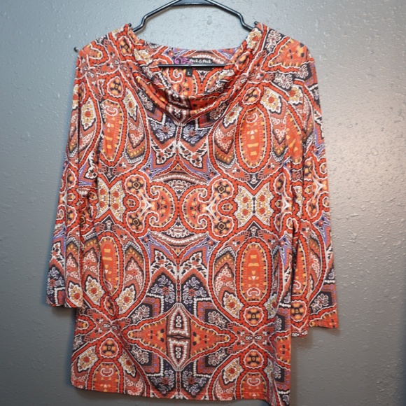 Peck & Peck Womens Multi Color Paisley Scoop Neck Mid Sleeve Blouse Size Large - Picture 2 of 6